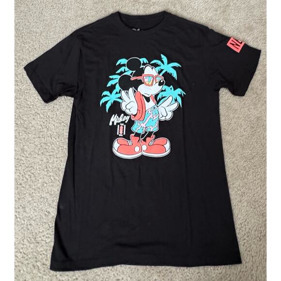 Disney T-Shirt Mens Medium Mickey Mouse Palm Trees Black NEFF Cotton Graphic Tee - Picture 1 of 6